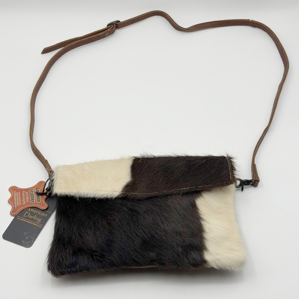 American Darling Cowhide Leather Hair on hide Crossbody Black White Hair on Hide